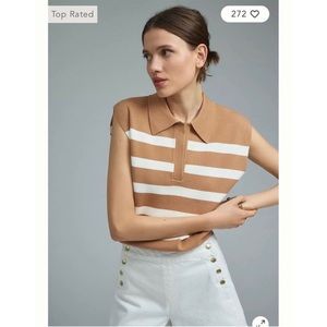 Anthropologie Maeve Stripe Collared Sleeveless Sweater Vest